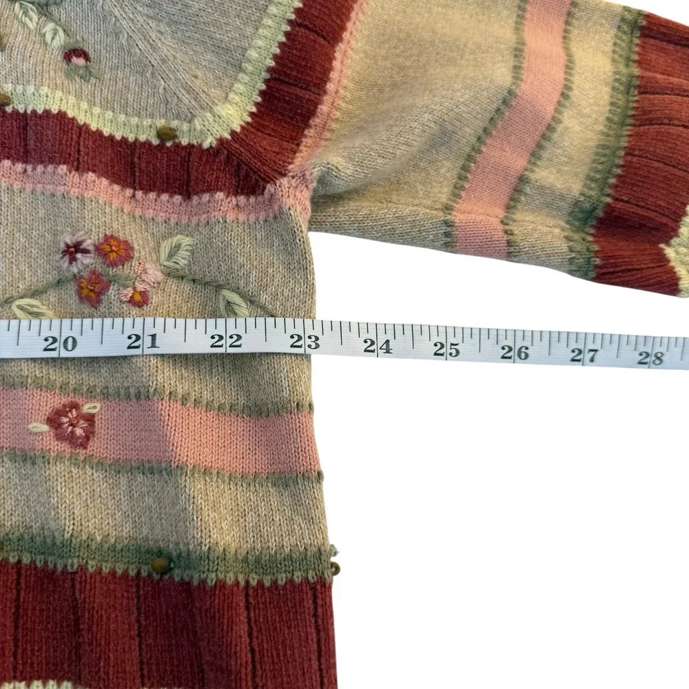 Alfred Dunner Floral Embroidered Beaded Sweater Womens XL Grannycore Cottagecore